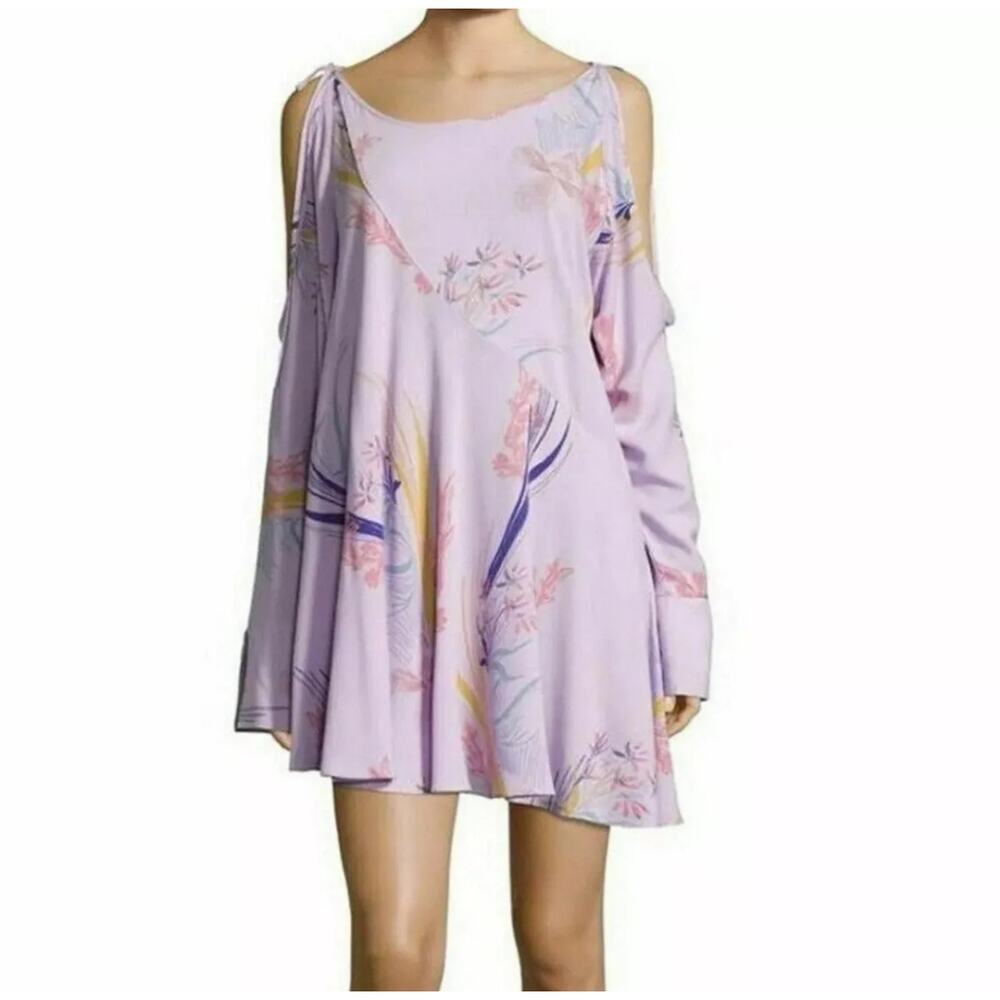 Free People Clear Skies Tunic Dress XS Lilac Floral Cold Shoulder Top Boho Fairy